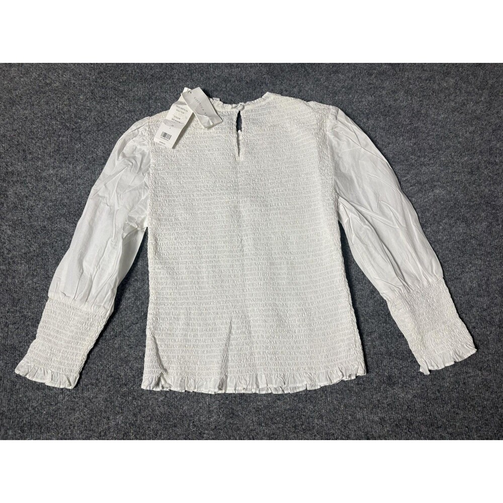 Veronica Beard Blouse Womens 2 White Kali Top Smocked Ruffle Long Sleeve Cotton